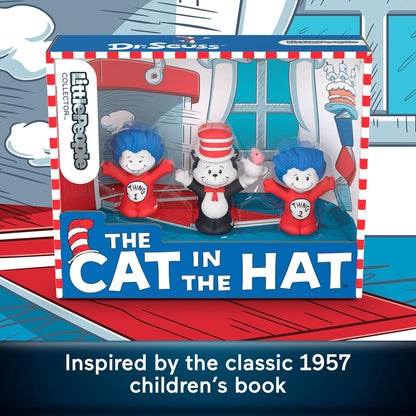 Fisher-Price Little People Collector Dr. Seuss The Cat in The Hat Book Special Edition Set for Fans, 3 Figures in a Display Package