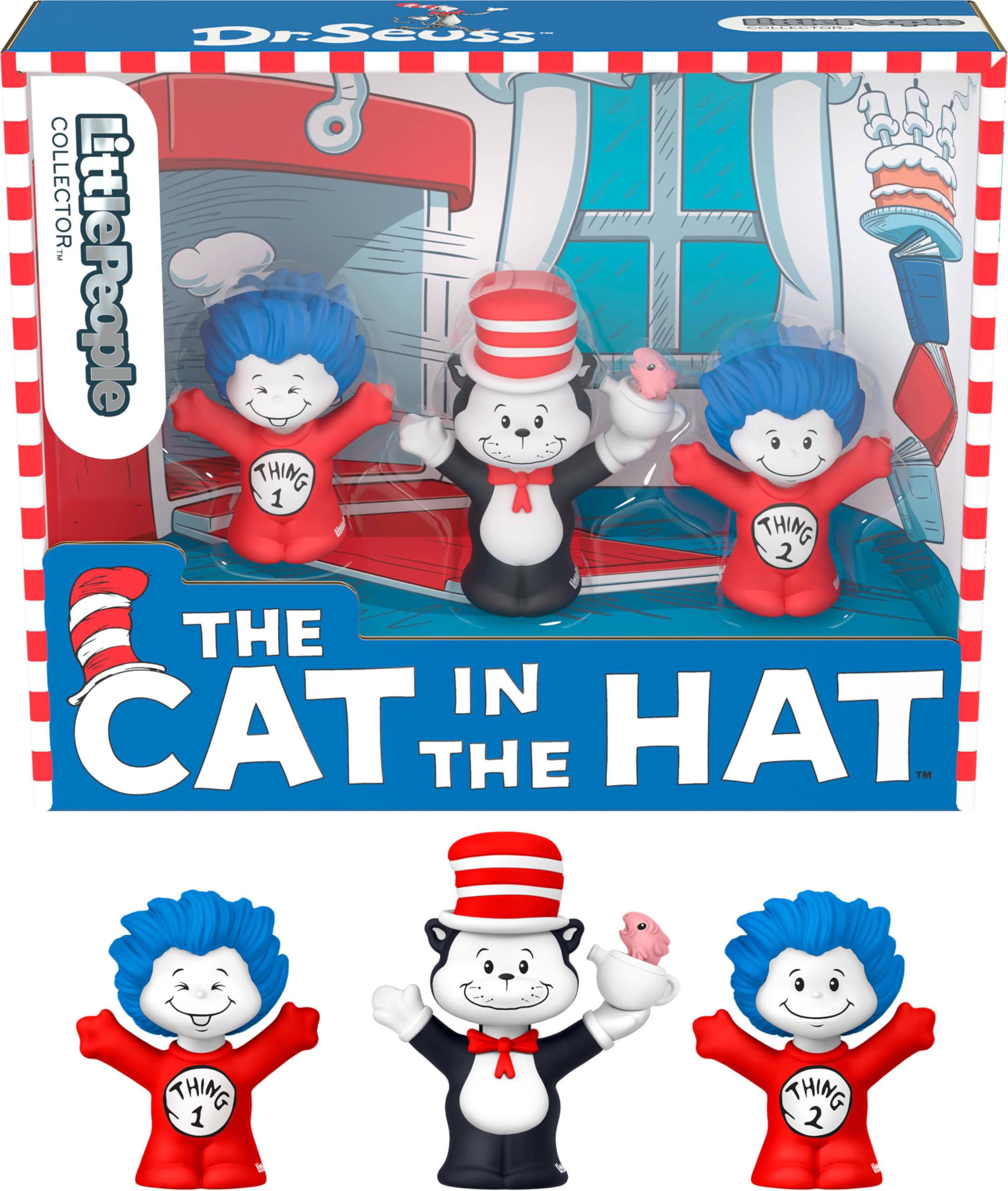 Fisher-Price Little People Collector Dr. Seuss The Cat in The Hat Book Special Edition Set for Fans, 3 Figures in a Display Package