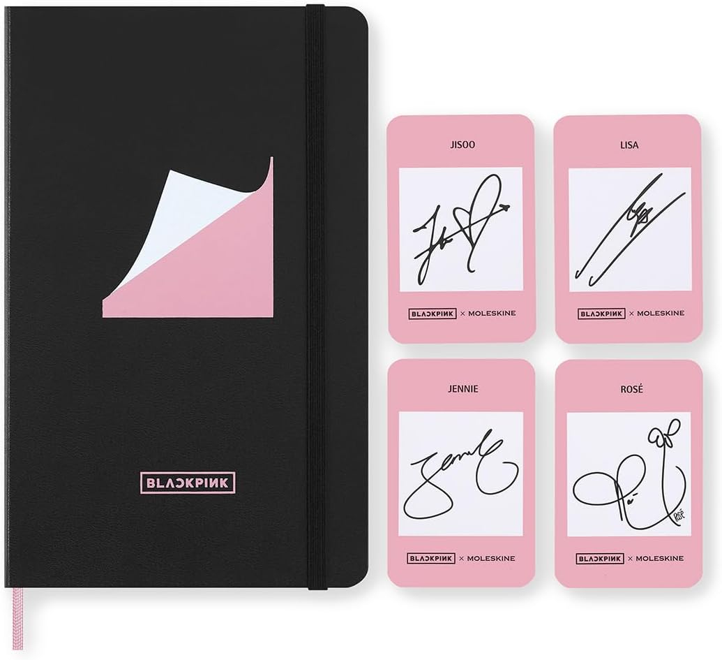 Moleskine x BLACKPINK Ruled Notebook Album Square Two, Hardcover and Elastic Closure, With PINK Bookmark, Large Size 13 x 21 cm