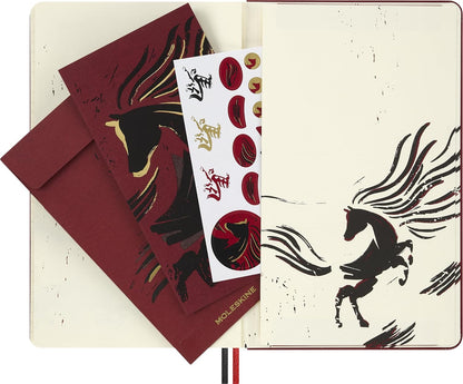 Moleskine Ruled Notebook Year of the Horse – Hard Cover, Elastic Closure and Matching Bookmark, Large Size 13 x 21 cm