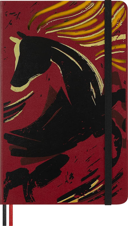 Moleskine Ruled Notebook Year of the Horse – Hard Cover, Elastic Closure and Matching Bookmark, Large Size 13 x 21 cm