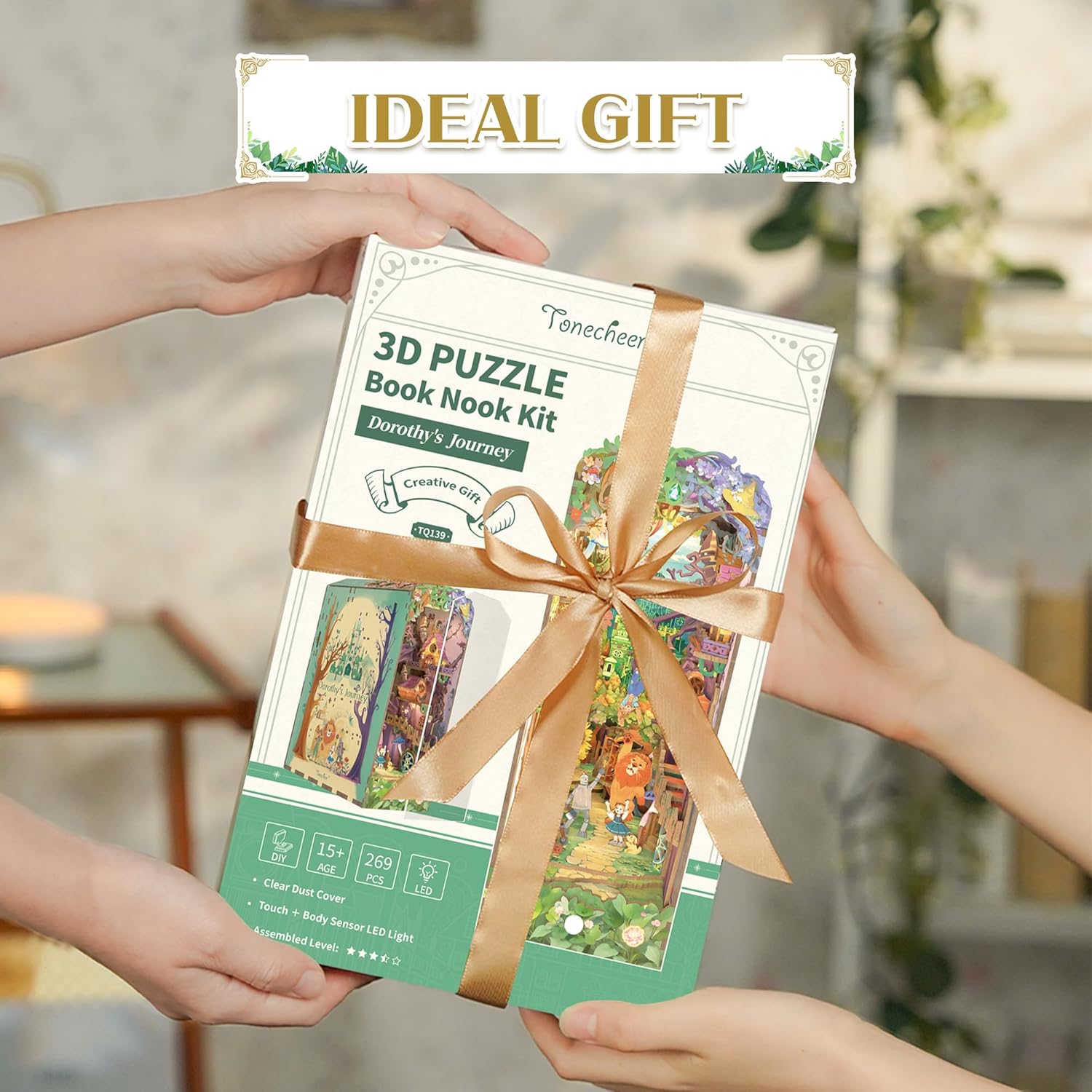 Tonecheer Book Nook Kit 4D Holzpuzzle Booknooks DIY Modellbausätze Erwachsene zum Baue Miniatur Haus Bücherregal Nook Book mit Licht lustiges Geschenke Geburtstagsgeschenk(Dorothys Reise