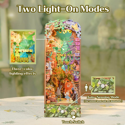 Tonecheer Book Nook Kit 4D Holzpuzzle Booknooks DIY Modellbausätze Erwachsene zum Baue Miniatur Haus Bücherregal Nook Book mit Licht lustiges Geschenke Geburtstagsgeschenk(Dorothys Reise