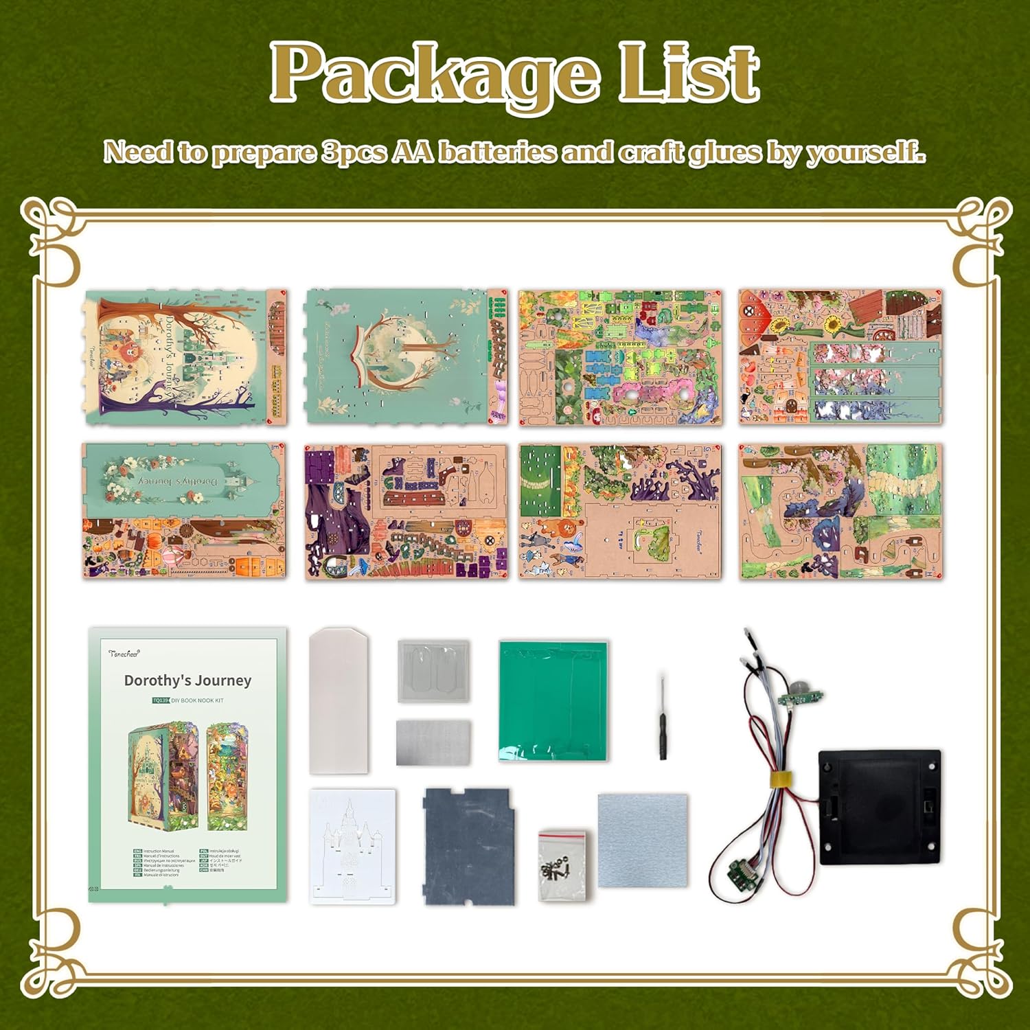 Tonecheer Book Nook Kit 4D Holzpuzzle Booknooks DIY Modellbausätze Erwachsene zum Baue Miniatur Haus Bücherregal Nook Book mit Licht lustiges Geschenke Geburtstagsgeschenk(Dorothys Reise