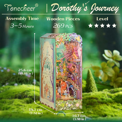 Tonecheer Book Nook Kit 4D Holzpuzzle Booknooks DIY Modellbausätze Erwachsene zum Baue Miniatur Haus Bücherregal Nook Book mit Licht lustiges Geschenke Geburtstagsgeschenk(Dorothys Reise