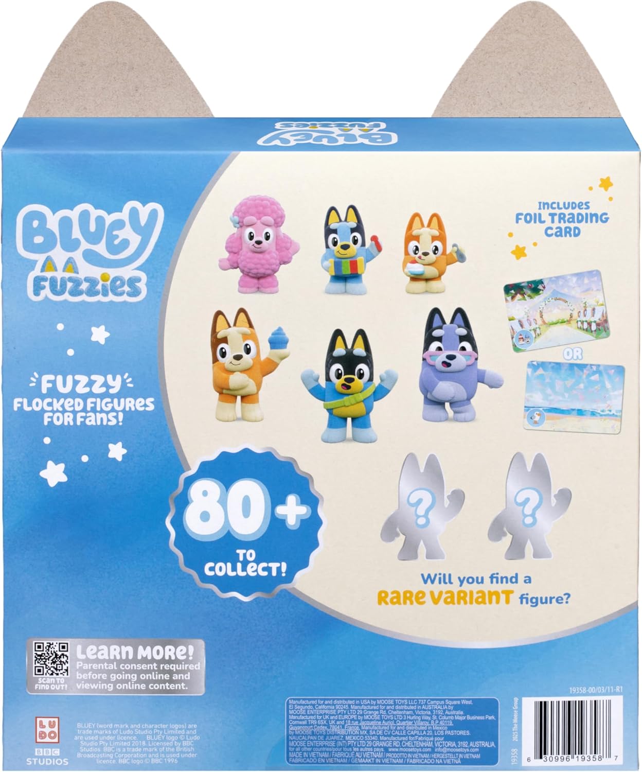 Bluey Set di figure Fuzzies Deluxe con 6 mini statuette da collezione appositamente floccate. Include 2 figurine a sorpresa (pacchetto cieco), carte collezionabili e guida da collezionare. 80 A