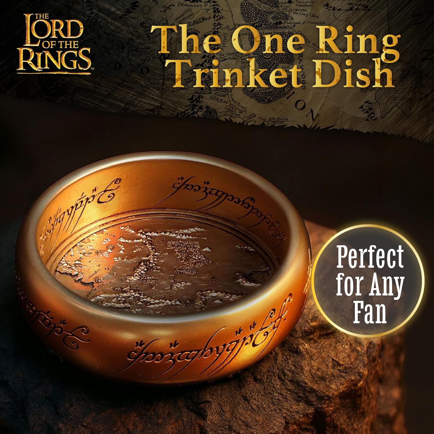 Nemesis Now Lord of the Rings The One Ring Trinket Dish 10.8cm Wide - Resin Collectible with Mordor Map and Inscribed Rim, Officially Licensed Dish