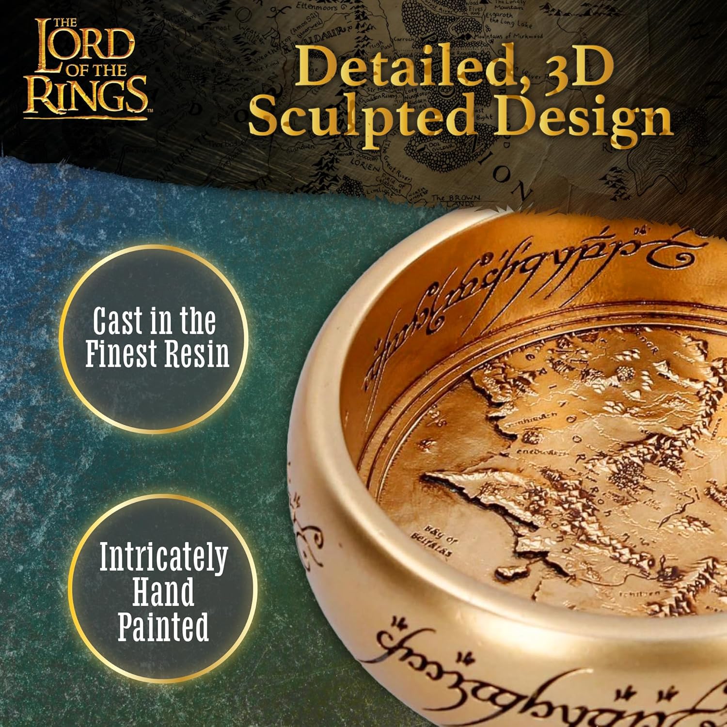 Nemesis Now Lord of the Rings The One Ring Trinket Dish 10.8cm Wide - Resin Collectible with Mordor Map and Inscribed Rim, Officially Licensed Dish