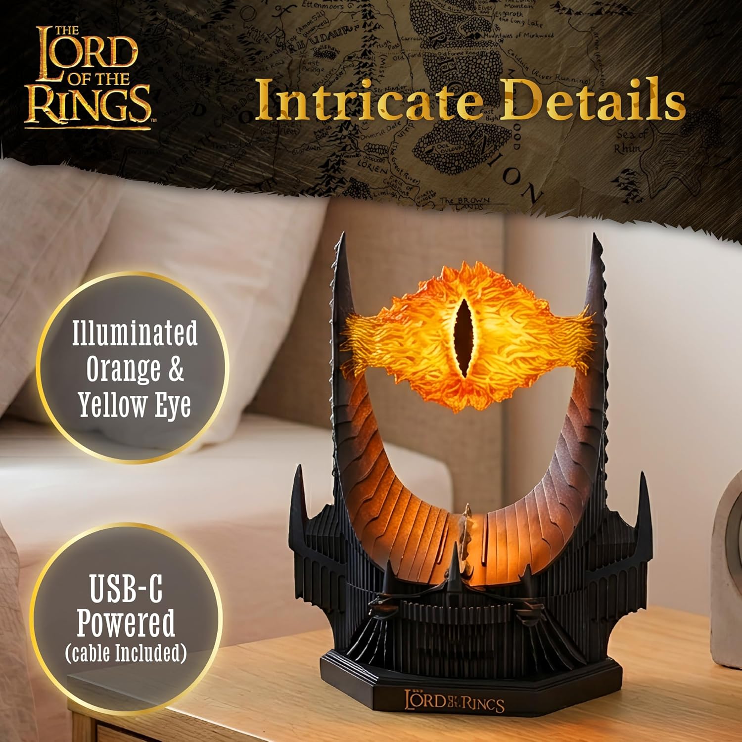 Nemesis Now Lord of the Rings Eye of Sauron Lamp 21.5cm - Official LOTR Light-Up Collectible, Mordor Barad-dûr Decor, Fantasy LED Desk Lamp, for Fans, Nemesis Now Herr der Ringe Auge des Sauron Lampe, Nemesis Now Lord of The Rings Oog van Sauron Lamp
