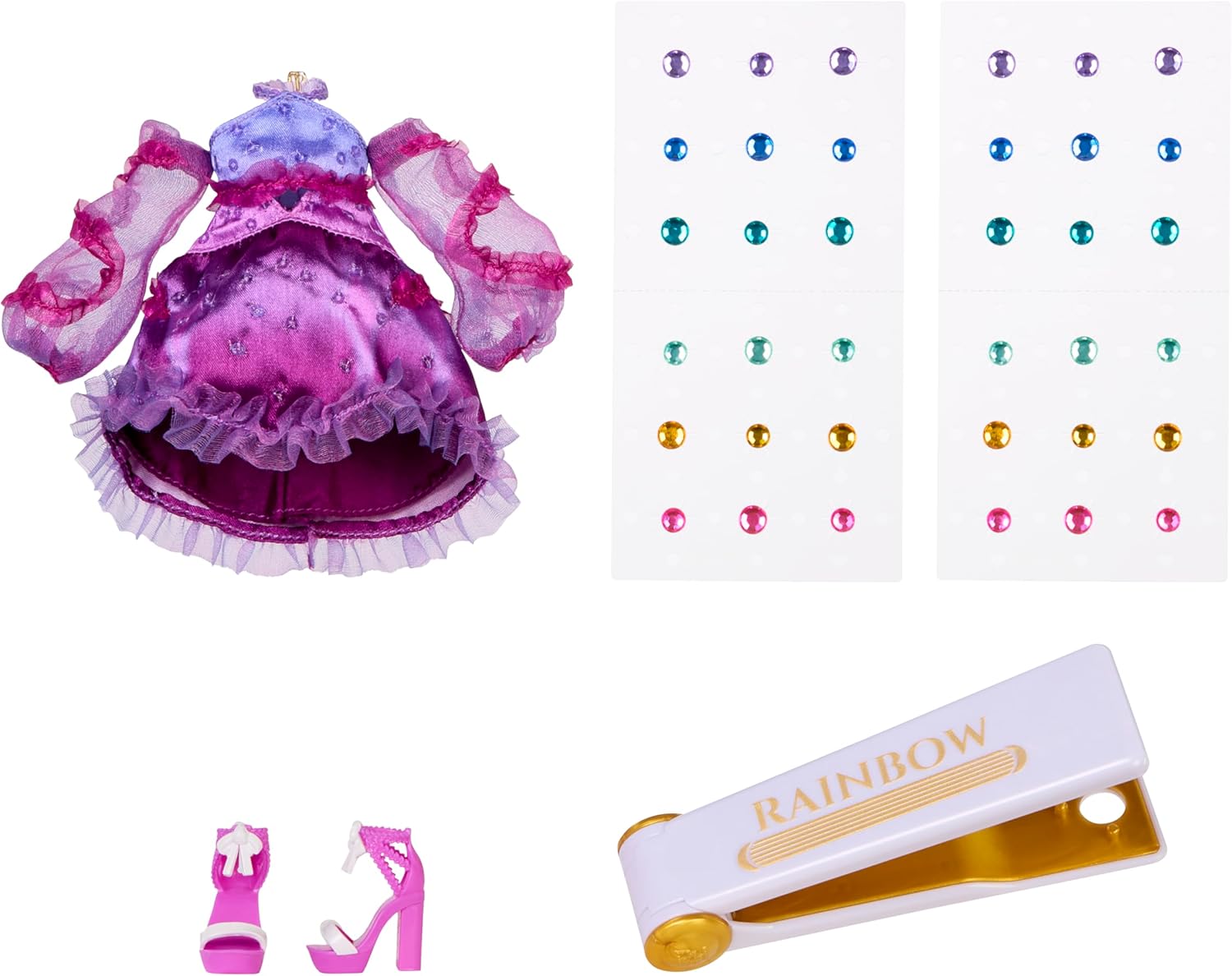 RAINBOW HIGH Be Dazzling - Noemie Violette - Muñeca de Moda Púrpura de 28 cm con Herramienta para Deslumbrar, Gemas Brillantes y Accesorios de Estilismo