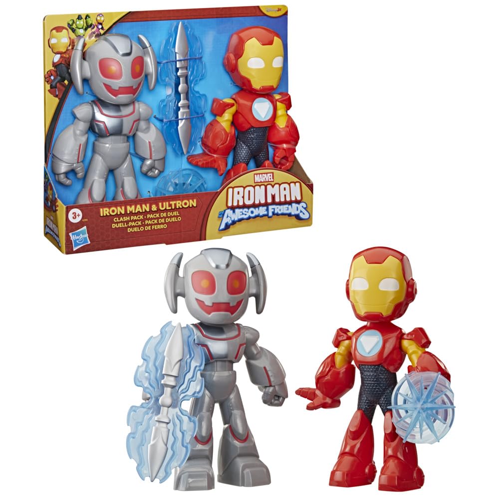 Marvel Iron Man and His Awesome Friends Supersized Iron Man & Ultron Clash Pack, 22.8-cm (9 inch) Action Figures, Super Hero Toys for Children, Ages 3+