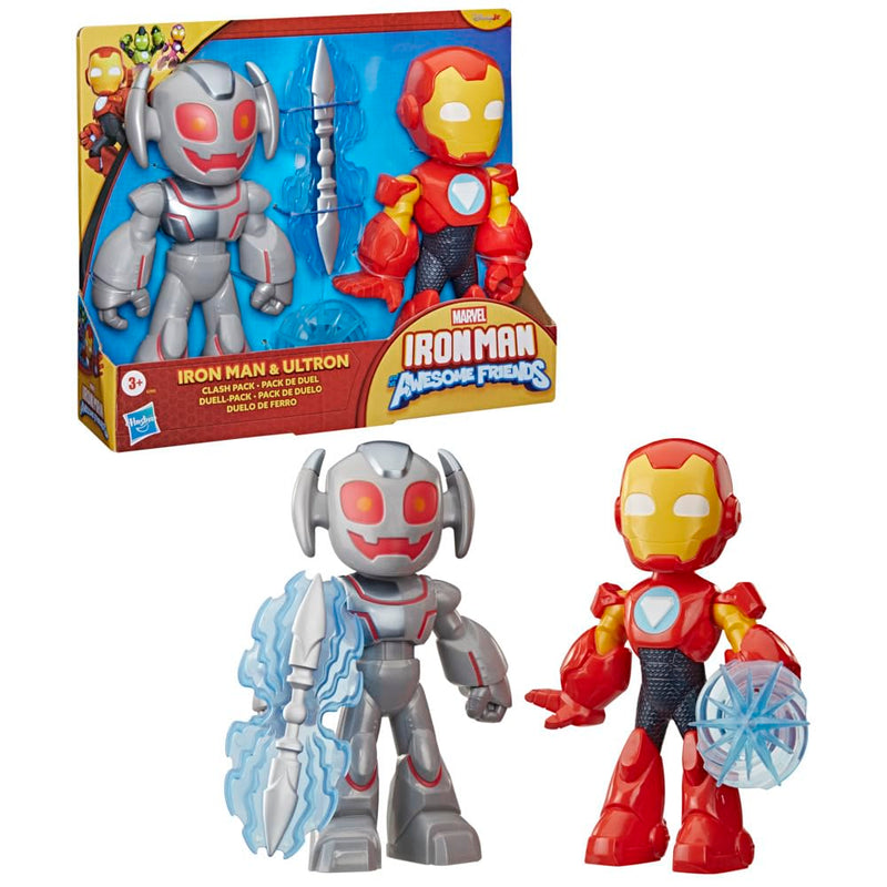 Marvel Iron Man and His Awesome Friends Supersized Iron Man & Ultron Clash Pack, 22.8-cm (9 inch) Action Figures, Super Hero Toys for Children, Ages 3+