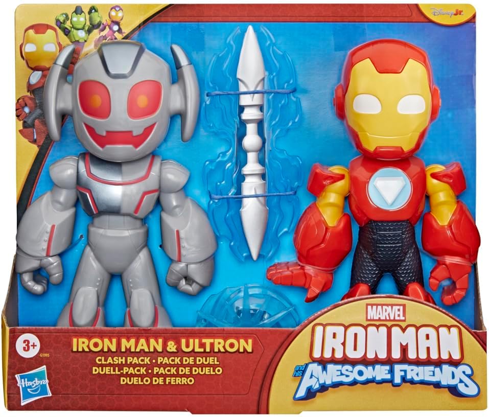 Marvel Iron Man and His Awesome Friends Supersized Iron Man & Ultron Clash Pack, 22.8-cm (9 inch) Action Figures, Super Hero Toys for Children, Ages 3+
