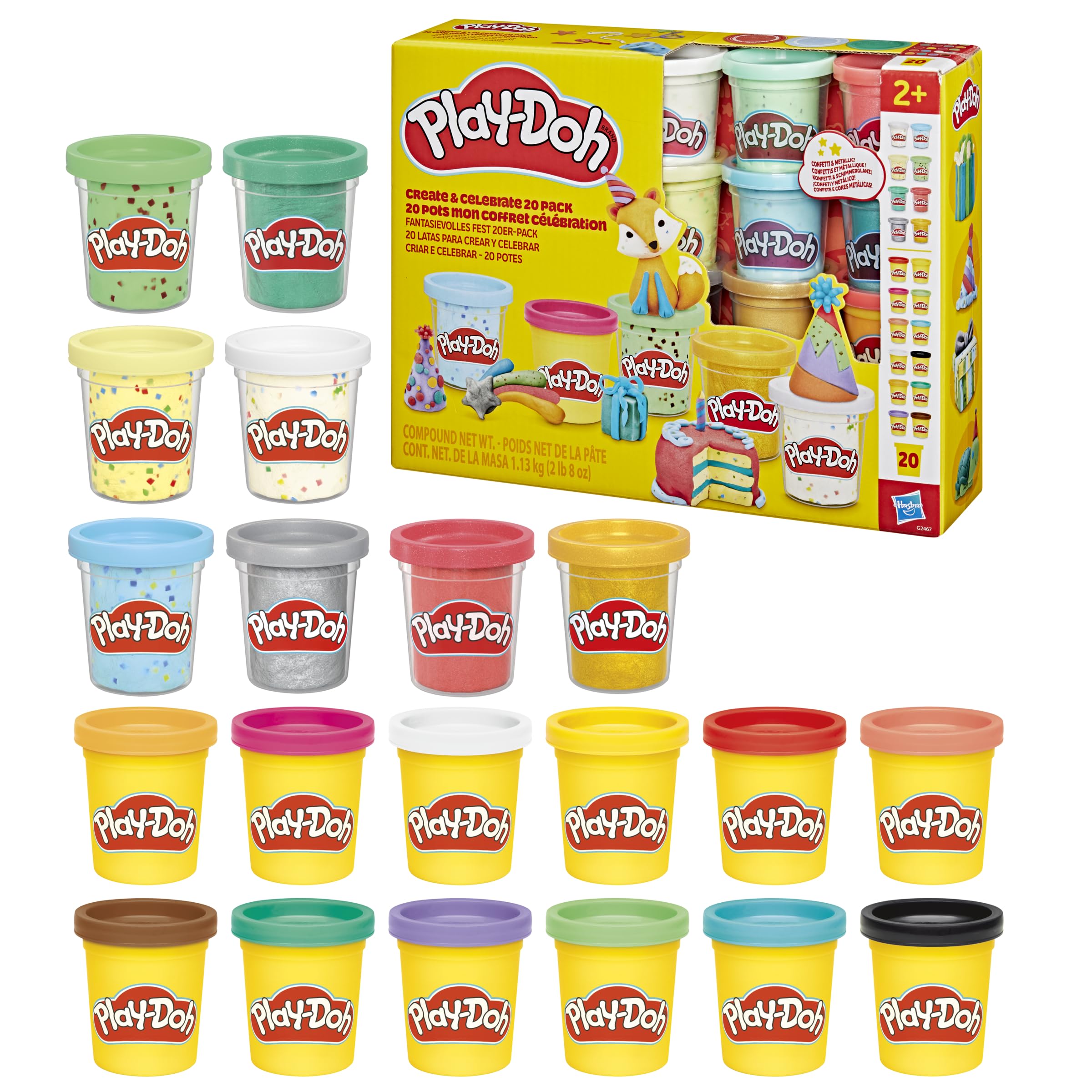 Play-Doh Pack of 20 to Create and Celebrate, 2 Oz Tins, Gifts and Refills for Kids, Arts and Crafts 2+