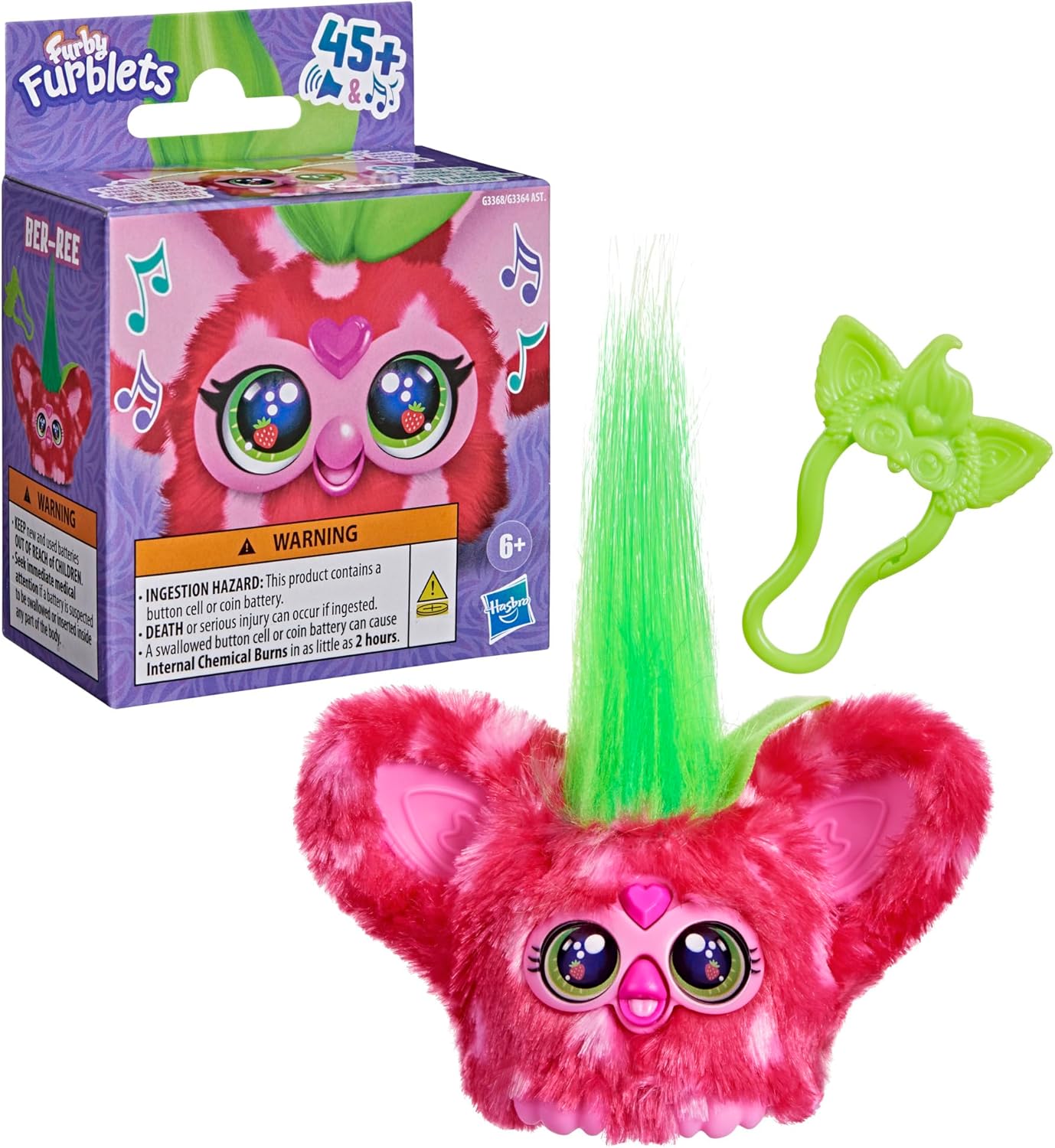 Furby Furblets Ber-Ree Mini Plush, Strawberry Theme, Red, Music & Sounds, Food Toys for Kids Aged 6+