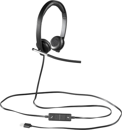Logitech H650e Wired Headset, Stereo Headphones with Noise-Cancelling Microphone, USB, In-Line Controls, Indicator LED, PC/Mac/Laptop - Black