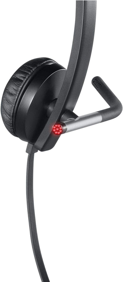 Logitech H650e Wired Headset, Stereo Headphones with Noise-Cancelling Microphone, USB, In-Line Controls, Indicator LED, PC/Mac/Laptop - Black