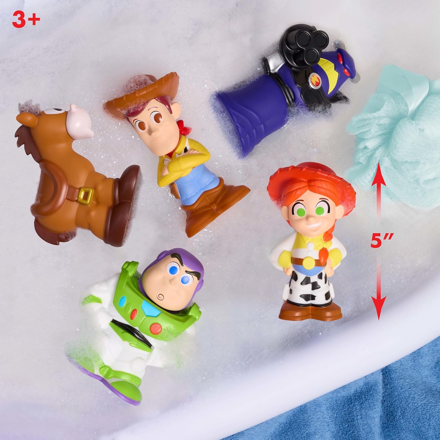 Disney Toy Story Bath Caddy, 6-pieces, 5 Bath Toy Figures Sealed for Safety, Attaches to Wall, Bath Toy for Fans, Girls, Boys, Kids, Ages 3 and Up