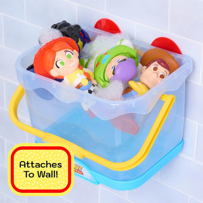 Disney Toy Story Bath Caddy, 6-pieces, 5 Bath Toy Figures Sealed for Safety, Attaches to Wall, Bath Toy for Fans, Girls, Boys, Kids, Ages 3 and Up