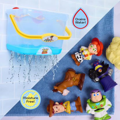 Disney Toy Story Bath Caddy, 6-pieces, 5 Bath Toy Figures Sealed for Safety, Attaches to Wall, Bath Toy for Fans, Girls, Boys, Kids, Ages 3 and Up