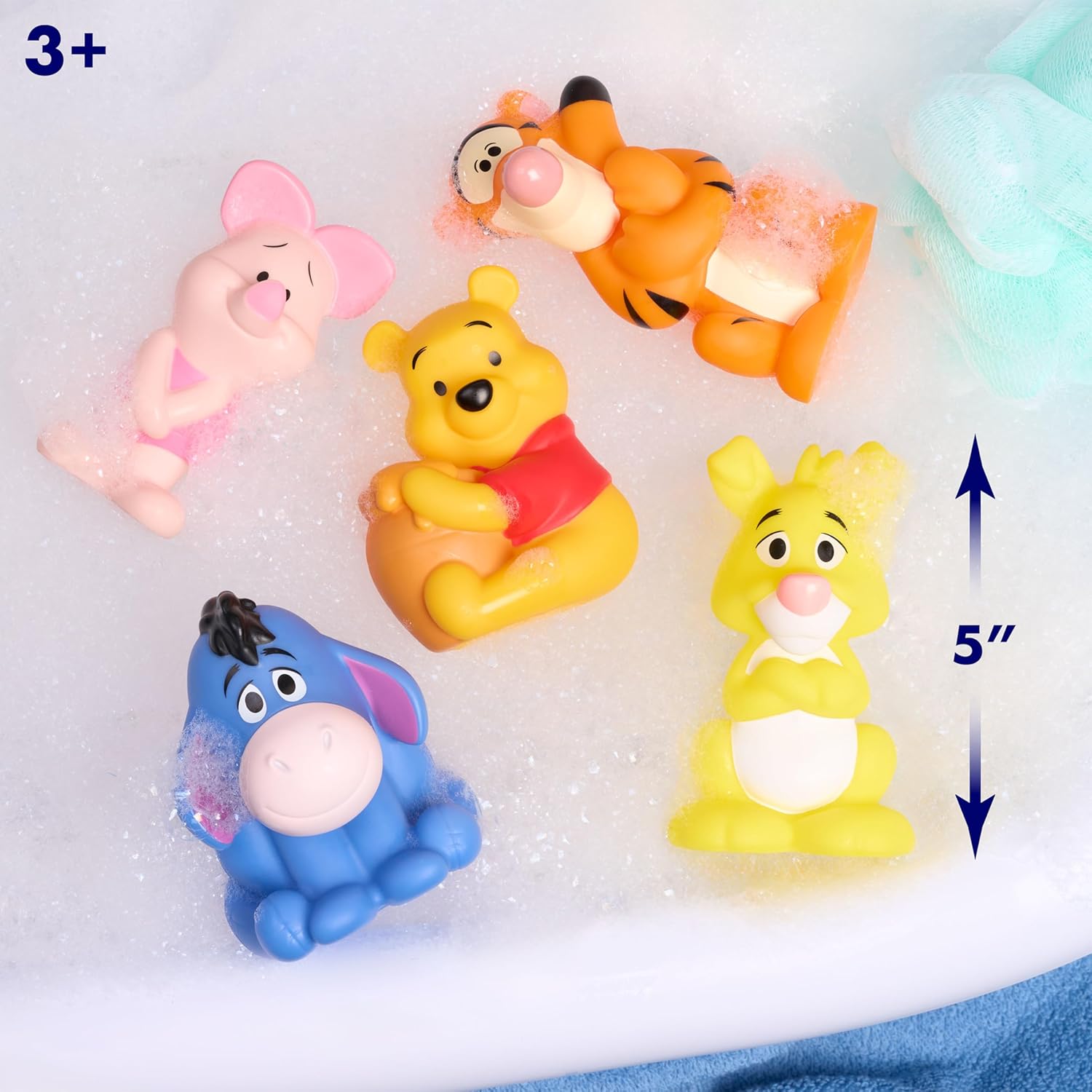 Disney Winnie the Pooh Bath Caddy, 6-pieces, 5 Bath Toy Figures Sealed for Safety, Attaches to Wall, Bath Toy for Fans, Girls, Boys, Kids, Ages 3 and Up