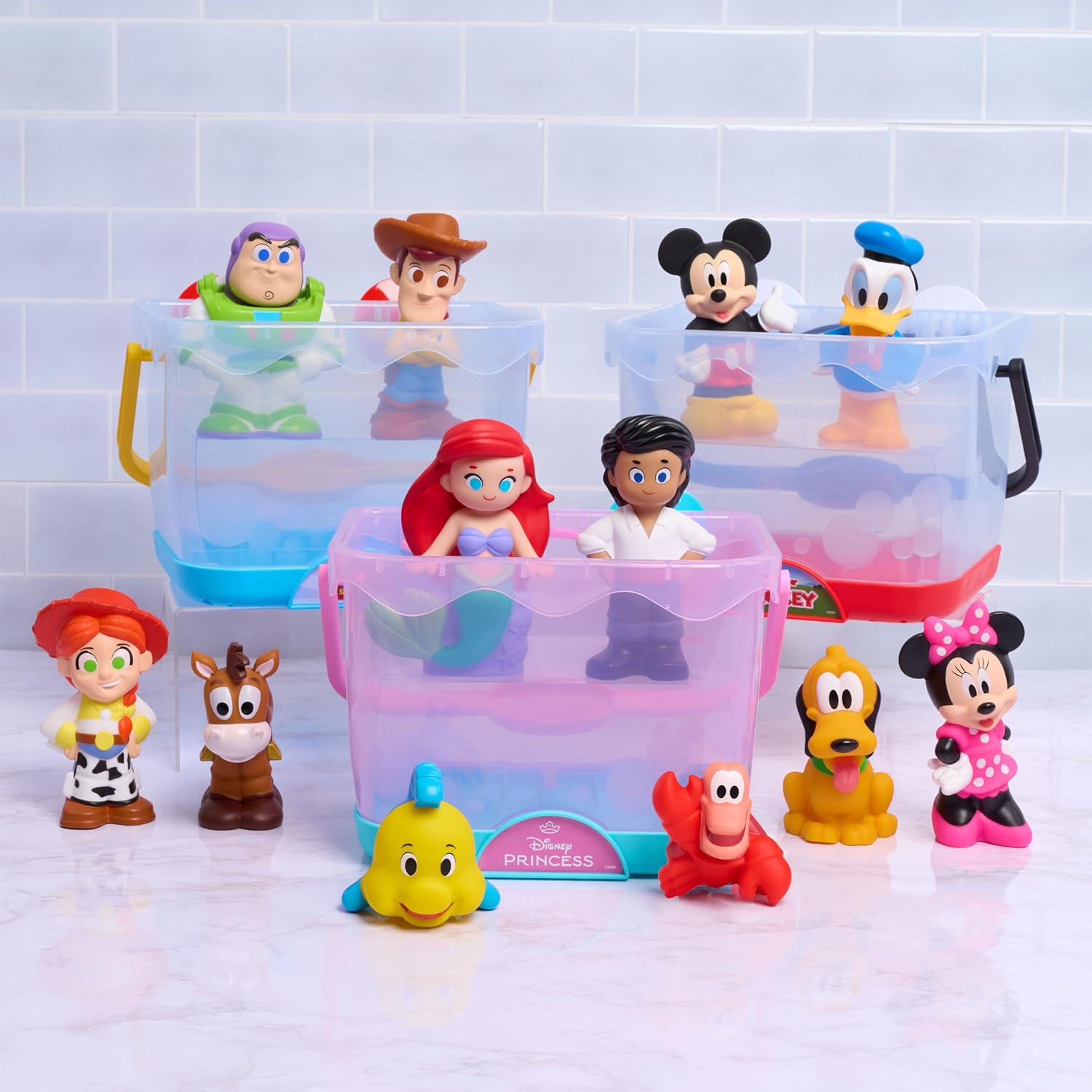 Disney Winnie the Pooh Bath Caddy, 6-pieces, 5 Bath Toy Figures Sealed for Safety, Attaches to Wall, Bath Toy for Fans, Girls, Boys, Kids, Ages 3 and Up