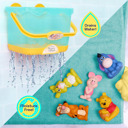 Disney Winnie the Pooh Bath Caddy, 6-pieces, 5 Bath Toy Figures Sealed for Safety, Attaches to Wall, Bath Toy for Fans, Girls, Boys, Kids, Ages 3 and Up
