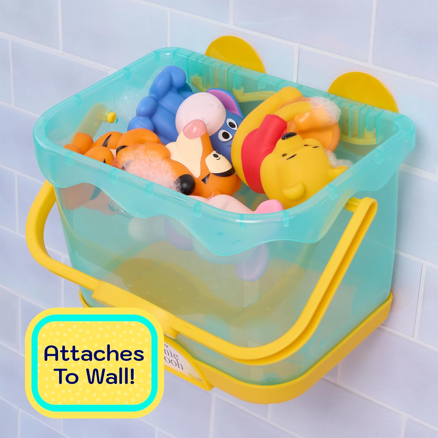 Disney Winnie the Pooh Bath Caddy, 6-pieces, 5 Bath Toy Figures Sealed for Safety, Attaches to Wall, Bath Toy for Fans, Girls, Boys, Kids, Ages 3 and Up