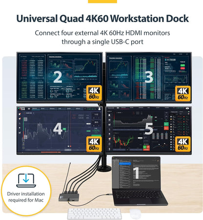 Startech.Com - Docking Station - Usb-C / Displayport - 4 X Dp - Taa Compliant