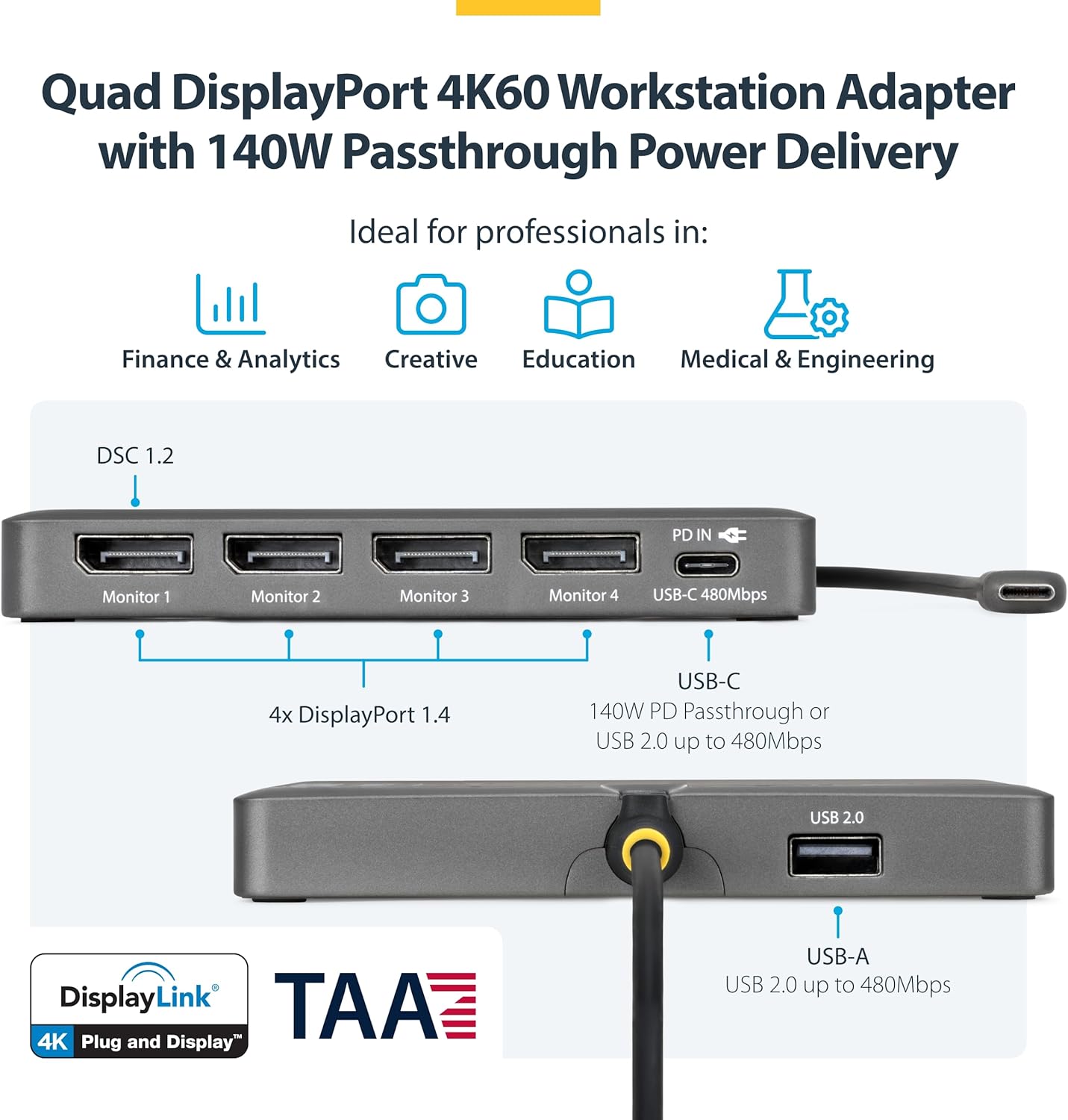 Startech.Com - Docking Station - Usb-C / Displayport - 4 X Dp - Taa Compliant