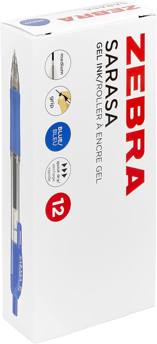 ZEBRA Pen Sarasa Coloured Pens, Fine Point Gel Pens For Adult Colouring, Smear-Proof Gel Pens For Writing, Reliable Retractable Gel Pens For Kids & Adults, Colour ZEBRA Pens Set, 12 Pk - Blue Ink