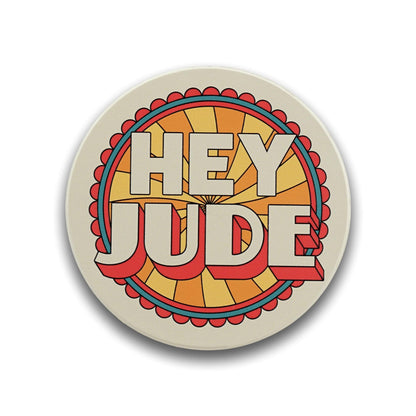 Half Moon Bay Beatles Round Drink Coaster, Retro Typography Music Graphic Décor 4 x 4 Inch Ceramic