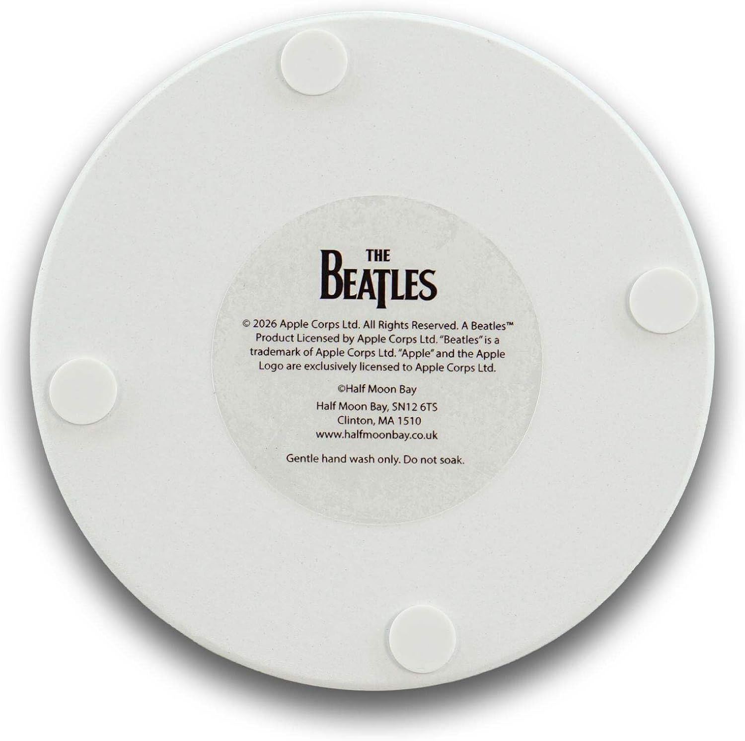 Half Moon Bay Beatles Round Drink Coaster, Retro Typography Music Graphic Décor 4 x 4 Inch Ceramic