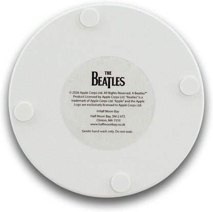 Half Moon Bay Beatles Round Drink Coaster, Retro Typography Music Graphic Décor 4 x 4 Inch Ceramic