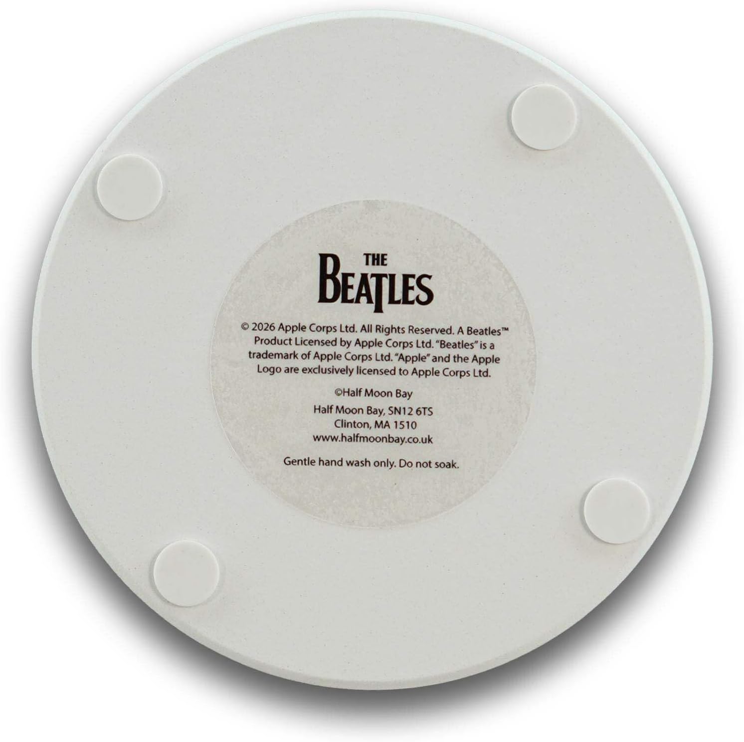 Half Moon Bay Beatles Round Drink Coaster, Retro Typography Music Graphic Décor 4 x 4 Inch Ceramic