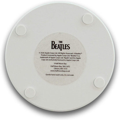 Half Moon Bay Beatles Round Drink Coaster, Retro Typography Music Graphic Décor 4 x 4 Inch Ceramic