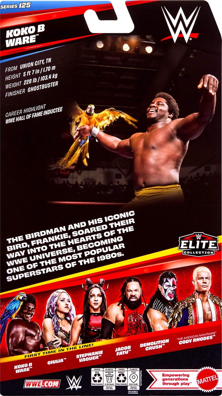 Mattel WWE Elite Action Figure and Accessories, Series #125 Set, 6" Collectible Koko B. Ware with 25 Articulation Points and Interchangeable Hands