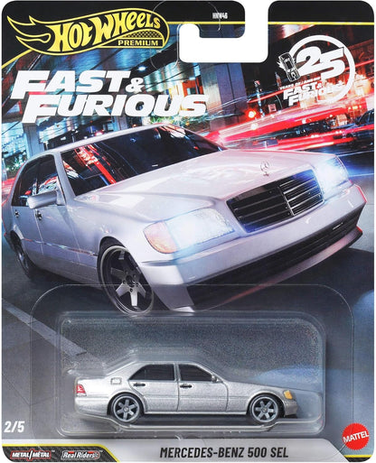 Hot Wheels Cars, Premium Fast & Furious, Mercedes Benz 500 SEL, 1:64 Scale Die-Cast Car for Collectors Inspired by Movie Franchise, JHW67