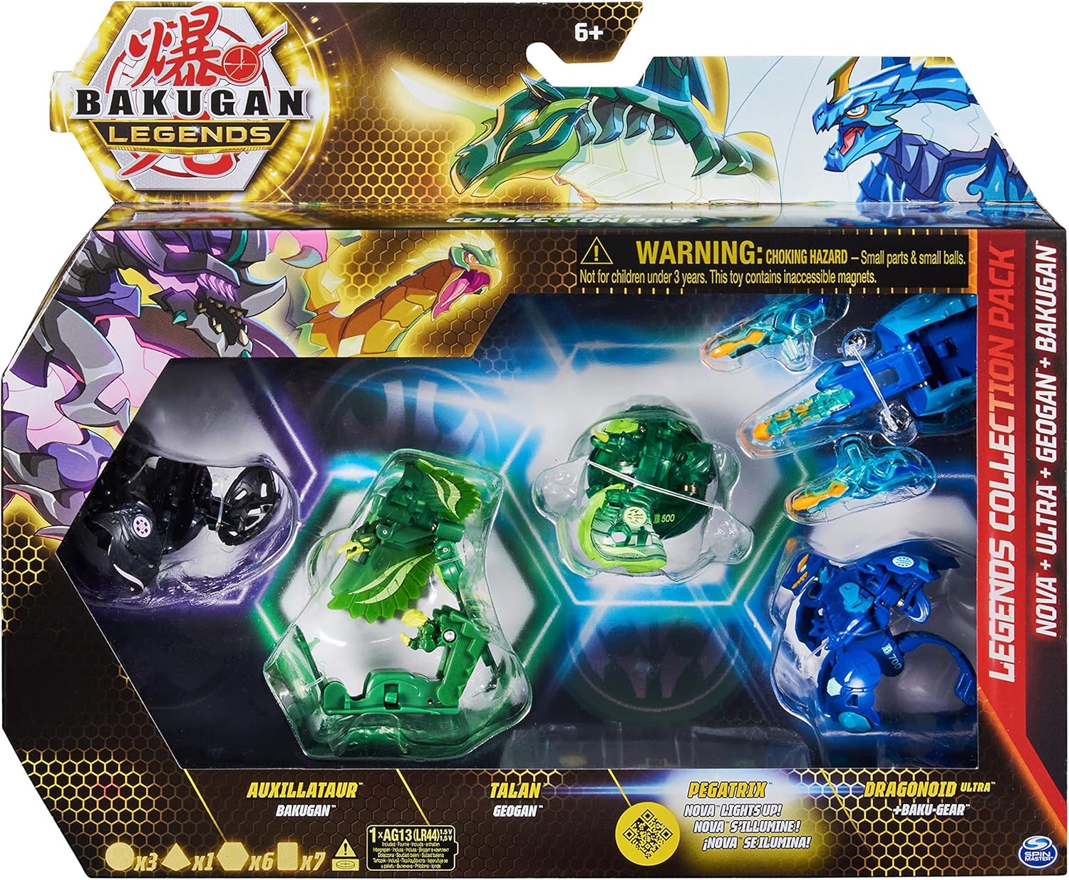 BAKUGAN 'Legends' 2023 Legends Collection Pack of 4 with 1 Nova Ball, 1 Basic Ball, 1 Geogan and 1 Ultra Ball with Baku Gear, Various Variations, for Children from 6 Years