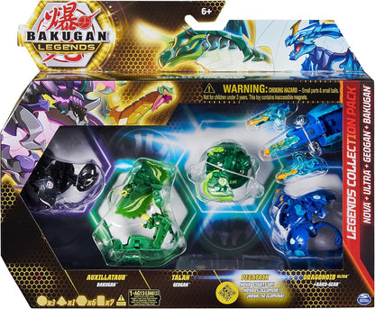 BAKUGAN 'Legends' 2023 Legends Collection Pack of 4 with 1 Nova Ball, 1 Basic Ball, 1 Geogan and 1 Ultra Ball with Baku Gear, Various Variations, for Children from 6 Years