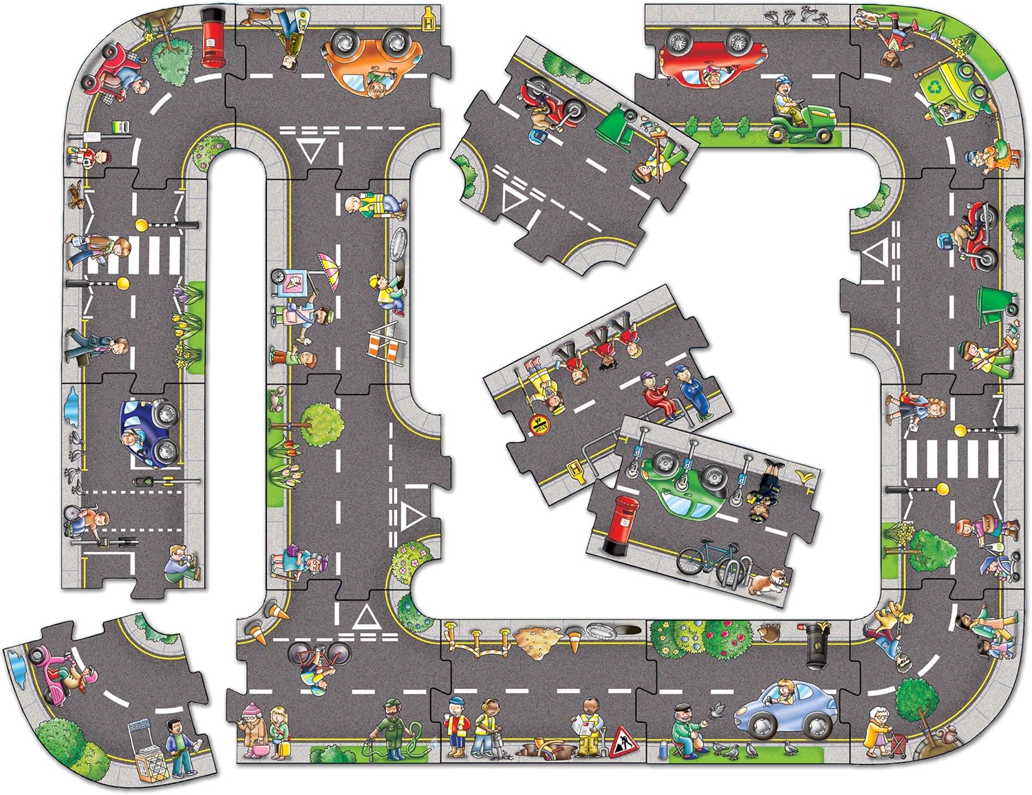 Orchard Toys Giant Road Floor Puzzle - Large Interchangeable Car Track Jigsaw Puzzles for 3 Year Olds - Alternative Road Mat for Toy Cars - Educational Kids Jigsaw for Toddlers - Age 3+
