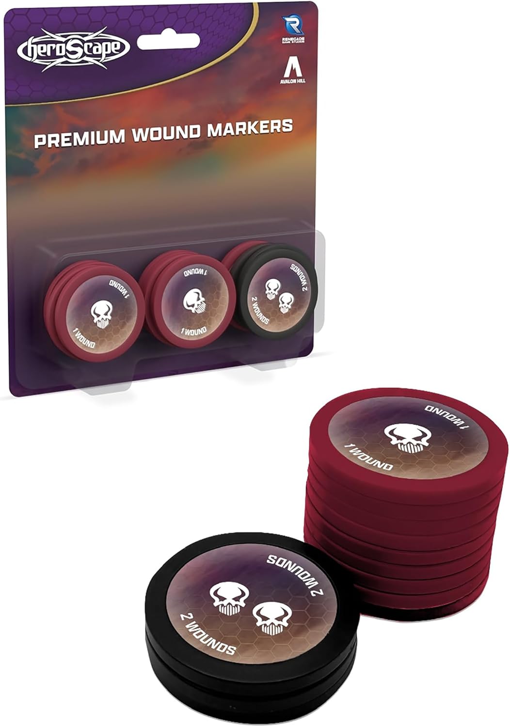 Renegade Games: Heroscape - Premium Wound Markers - 12 Piece Set, 1 & 2 Wound Tokens, Make Tracking Faster & Cleaner, RPG Accessory, Game Add-On