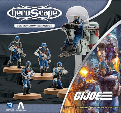 Renegade Games: GI Joe Heroscape - Cobra Troopers & Cobra Flight Pod Common Army Expansion - 5 Unpainted Miniatures, 2 Army Cards, Tabletop Game Set