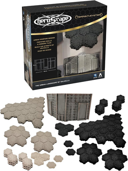 Renegade Games: Heroscape - The Urban Landscape of Valhalla Terrain Expansion -32pcs, Asphalt & Concrete Tiles, Hex-Based Miniature Game Accessory