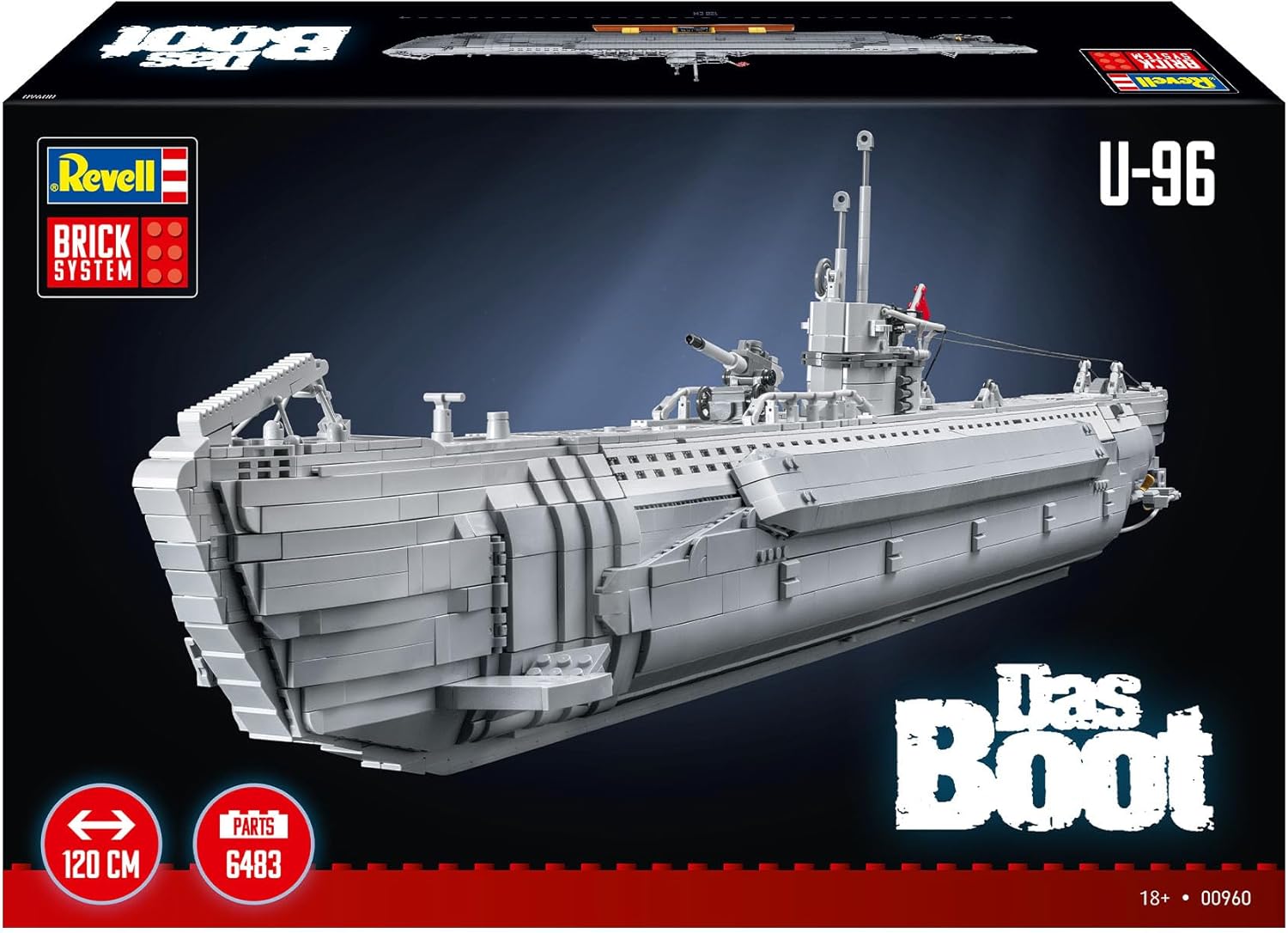 Revell Brick System 00960 U-Boat "Das Boot" Submarine Building Block Set, 1:56 Scale, 120cm in length, 6,483 Pieces, Includes Display Stand and Stickers For Decoration
