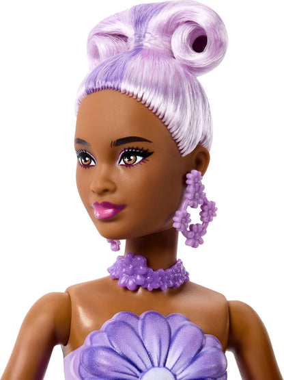 Barbie Petal Pop Scented Doll with Purple Floral Dress & Accessories, Bouquet Reveal with Pet Bunny & Surprises like Watering Can, Necklace & Earrings, JMF58