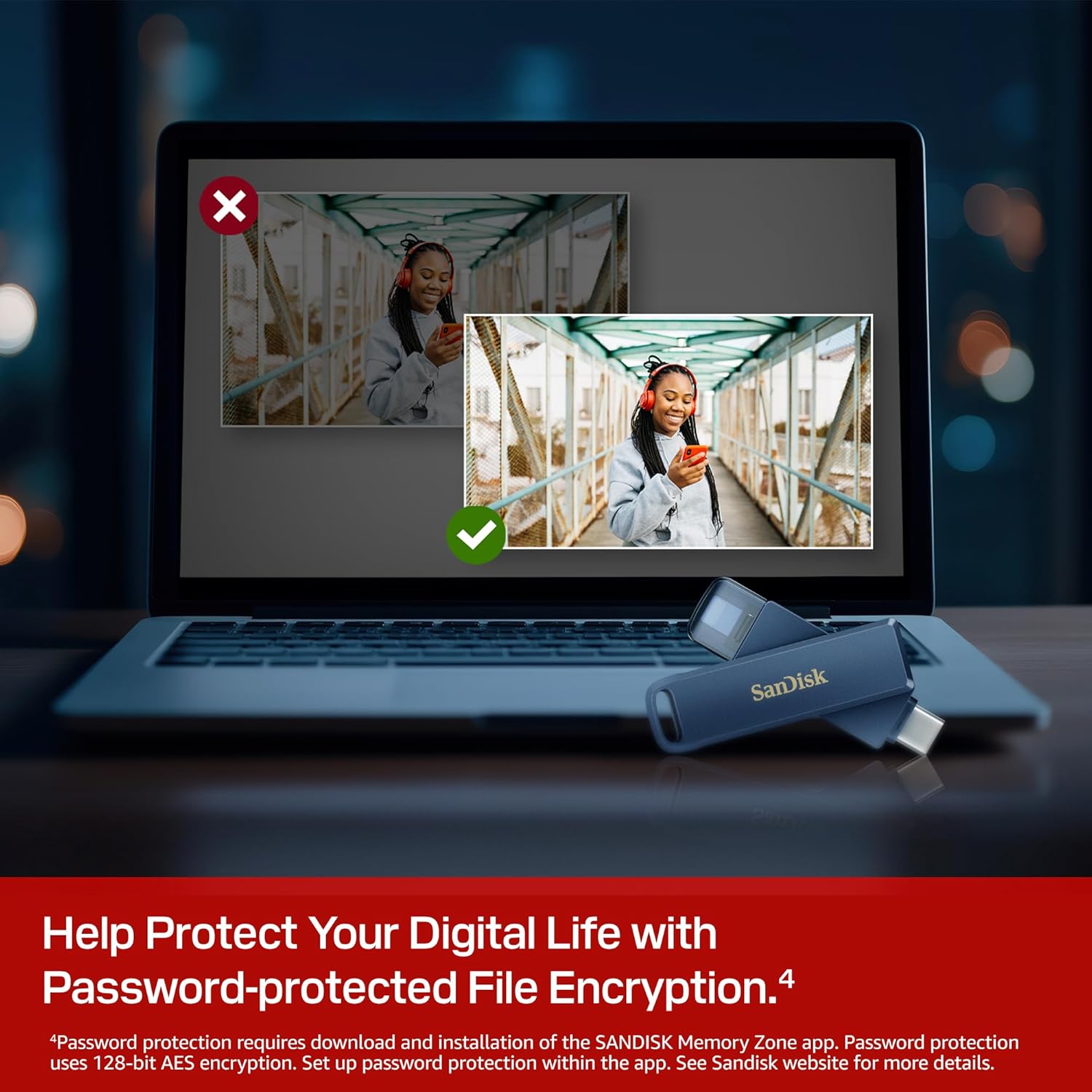 SanDisk Phone Drive, 256GB USB Flash Drive for iPhone, iPad, PC and Mac (2-in-1 iPhone storage, Lightning & USB Type-C Connectors, Automatic Backup, Password Protection, Encryption) Metallic Sky