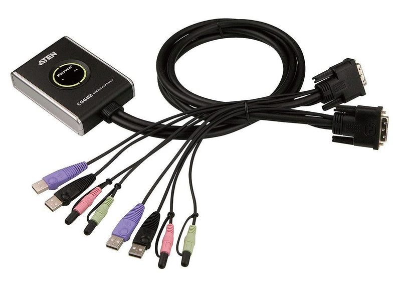 USB DVI/Audio 2 Port Cable KVM Switch with Remote Port Selector CS682 ATEN (1920 x 1200 @ 60 Hz), support Windows, Linux, Mac & Sun, Independent switching of the KVM & Audio, UK, 1 KVM Market Leader,