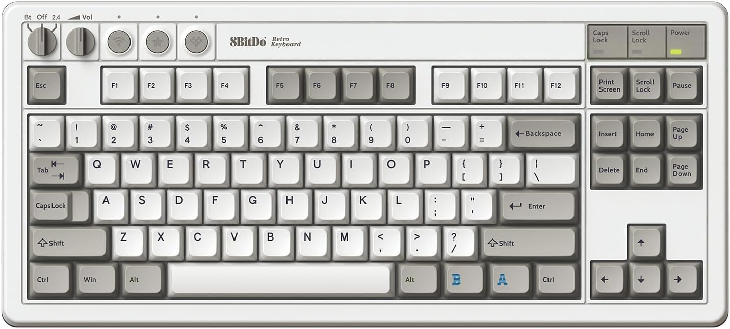 8Bitdo Retro Mechanical Keyboard, Bluetooth/2.4G/USB-C Hot Swappable Gaming Keyboard with 87 Keys, Dual Super Programmable Buttons for Windows and Android - M Edition - QWERTY ANSI US Layout