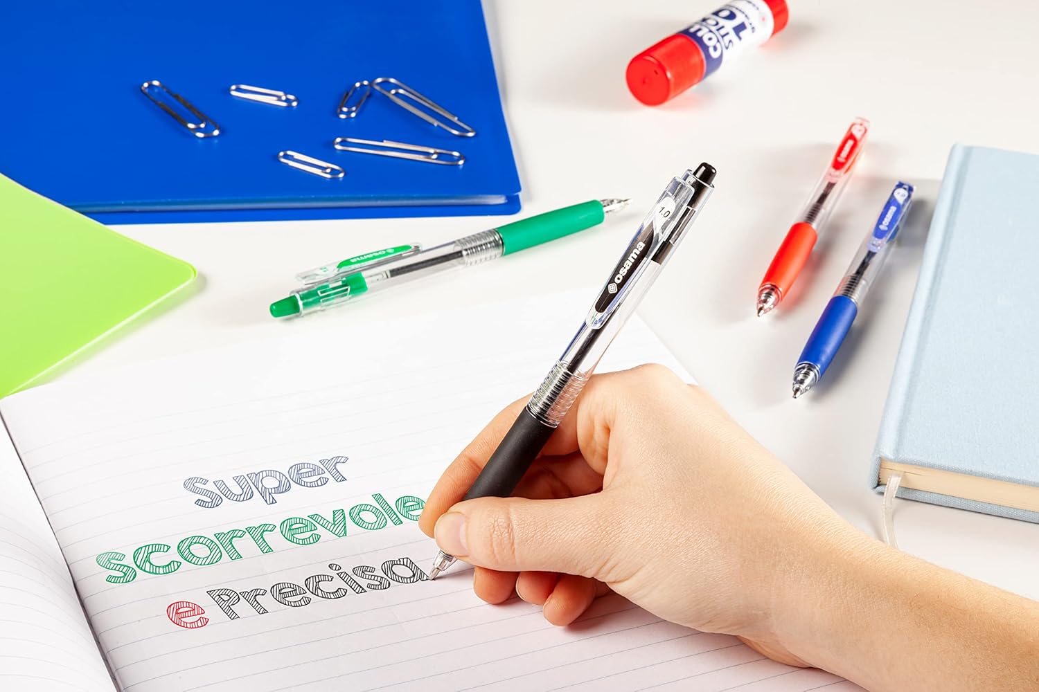 OSAMA - Penne Nere con Inchiostro Gel OBG, Set 10 Pezzi, Penna gel Superscorrevole e Precisa a Scatto, Penna a Sfera 1.0mm per Cancelleria Scuola, Ufficio e Università, Penne Ideali per Cartoleria